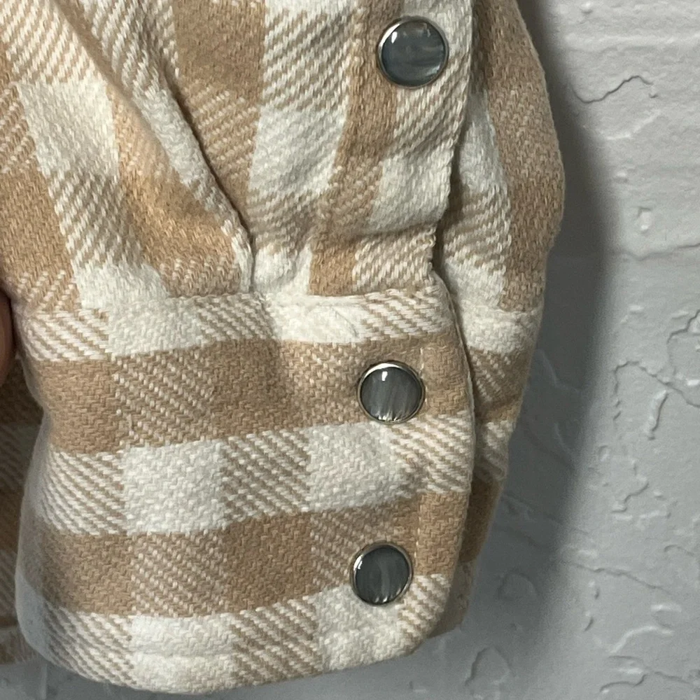 J. Crew Tan Checkered Pearl Snap Cotton Women's Button Down Shacket Shirt